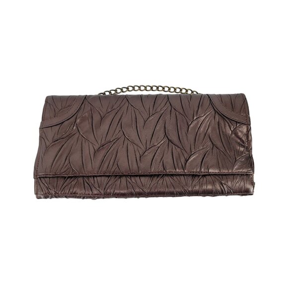 Jessica McClintock Brown Matelassé Clutch Wallet with Chain - Picture 1 of 8